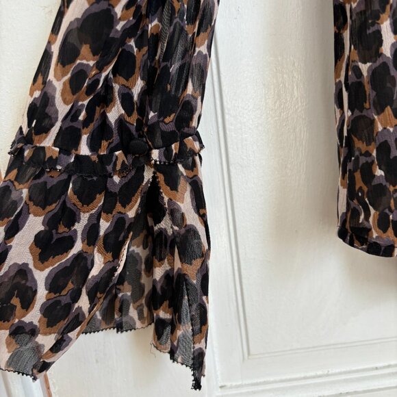 Paige Abriana Blouse Leopard Animal Print Top Shirt Zephyr Button Collared M L - Picture 6 of 9